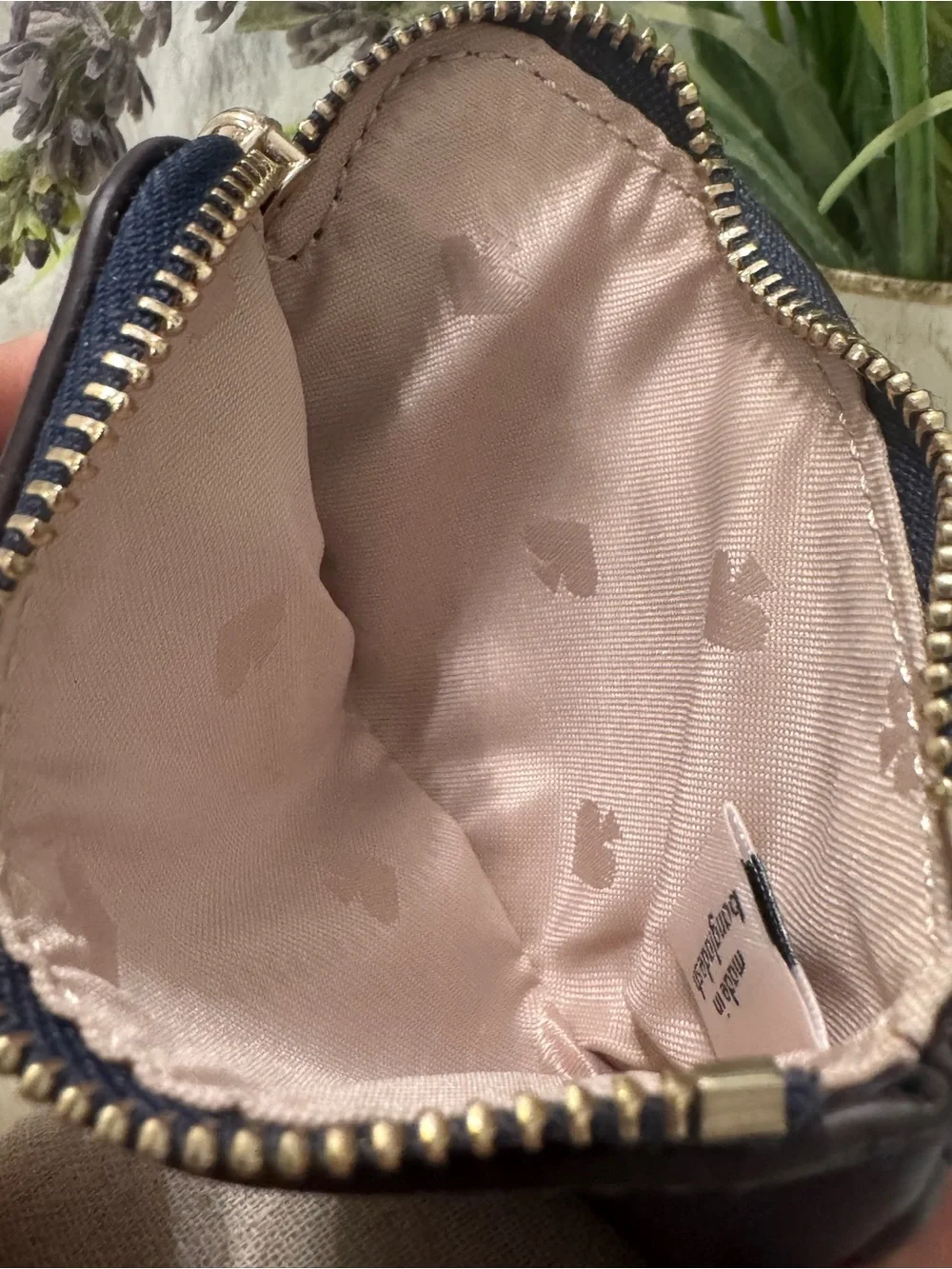 Kate Spade ♠️ Zip Coin Purse Pouch Navy Pebbled Leather Gold Hardware